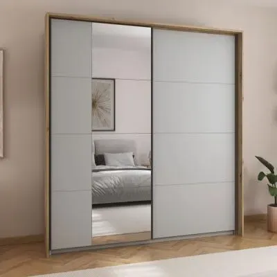 Credo 181cm 2 Door Sliding Wardrobe with Mirror - Grey, Oak image