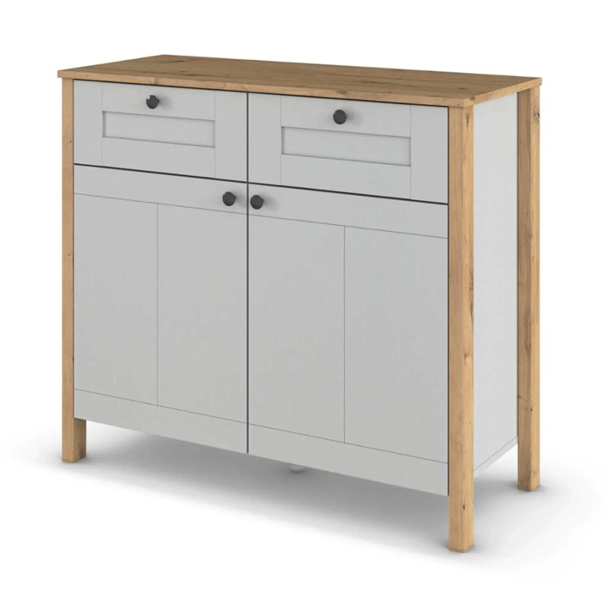 Credo 2 Door Small Sideboard - Silk Grey, Artisan Oak