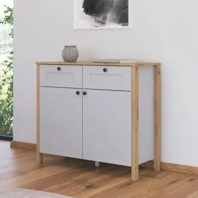 Credo 2 Door Small Sideboard - Silk Grey, Artisan Oak image