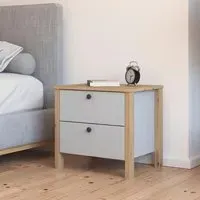 Credo 2 Drawer Bedside Table Set of 2 - Silk Grey, Artisan Oak