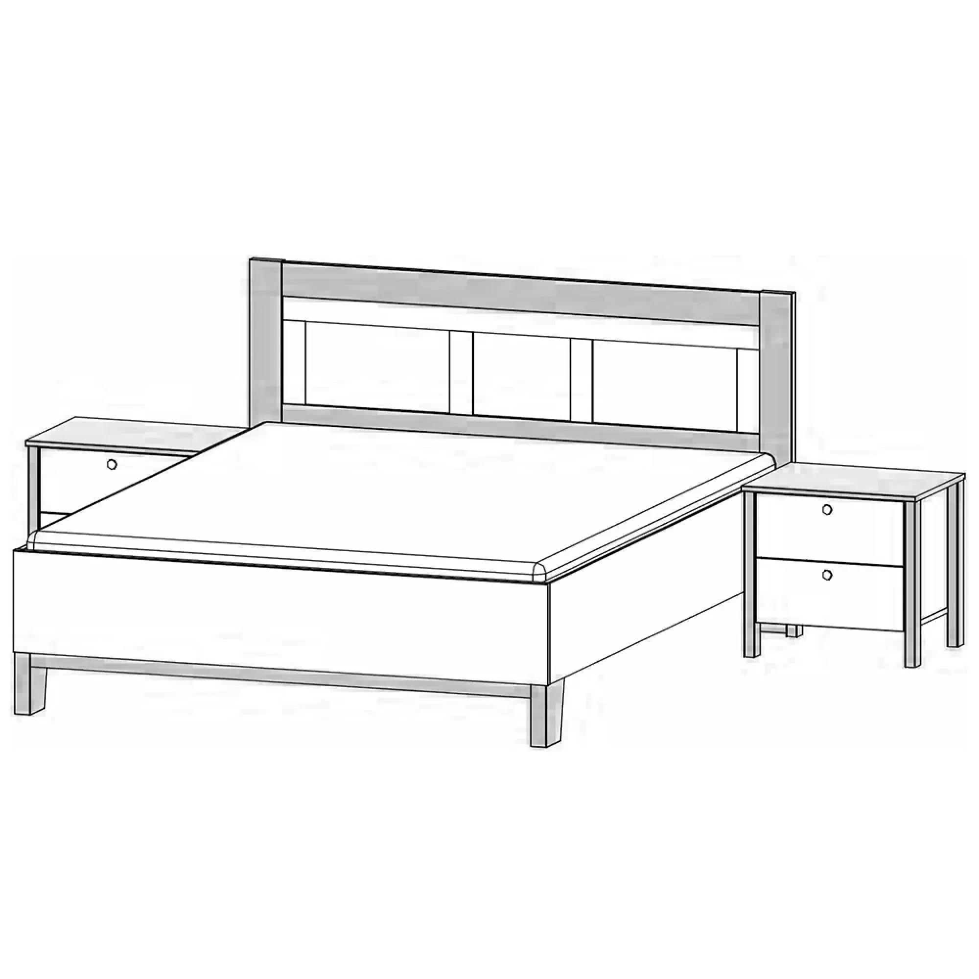 Credo King Size Bed with 2 Bedside Tables - Silk Grey, Artisan Oak