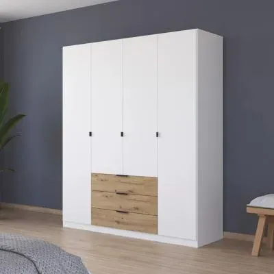 Davoa 4 Door Wardrobe - Alpine White, Artisan Oak image