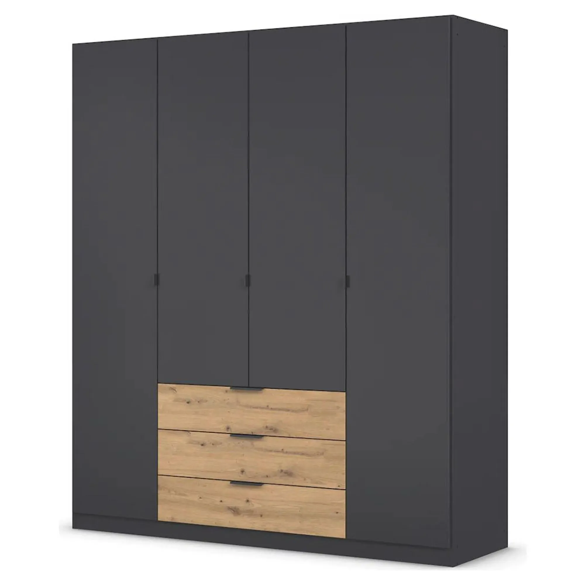 Davoa 4 Door Wardrobe - Metallic Dark Grey, Artisan Oak