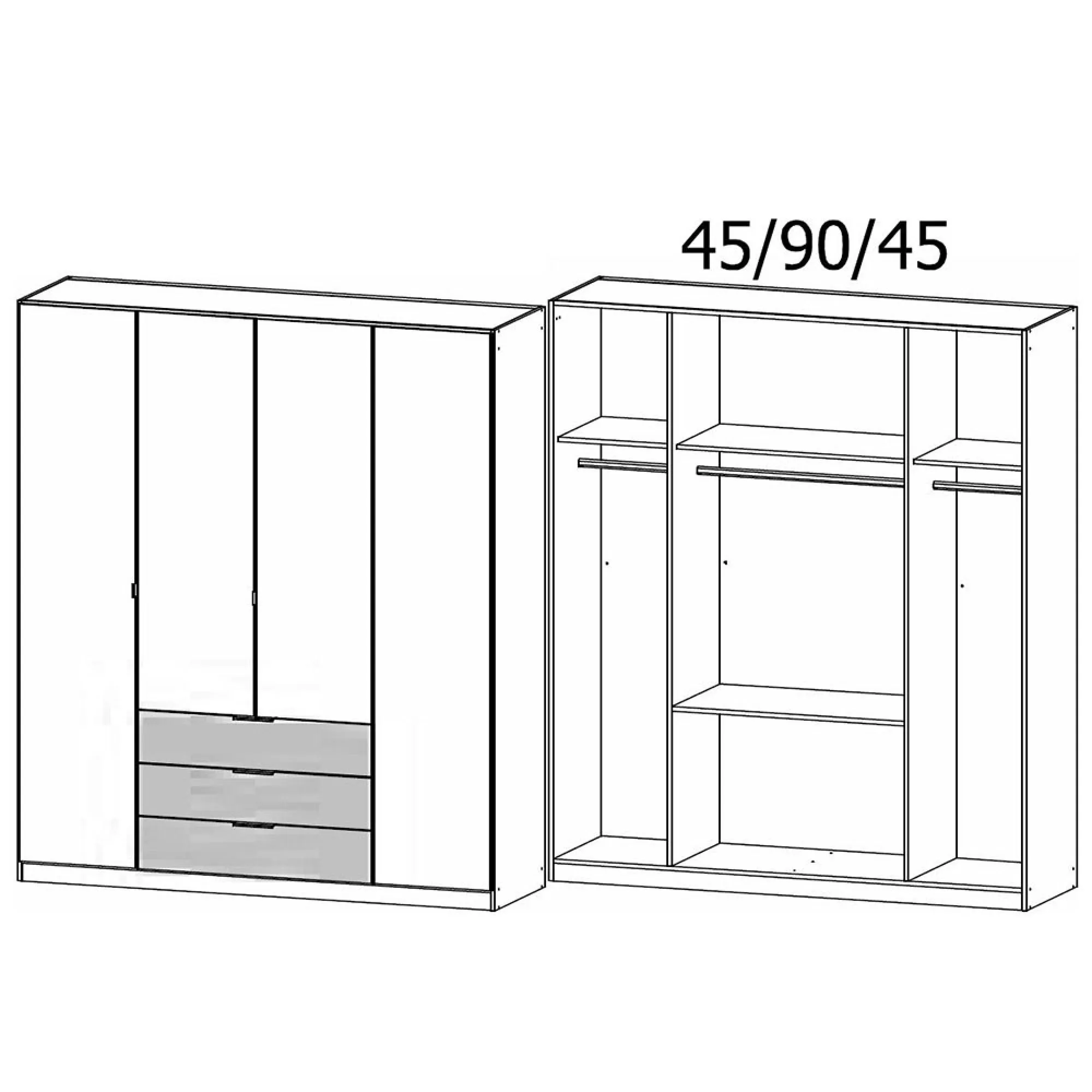 Davoa 4 Door Wardrobe - Metallic Dark Grey, Artisan Oak