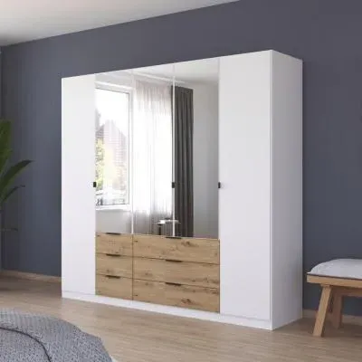 Davoa 5 Door Combi Wardrobe - Alpine White, Artisan Oak