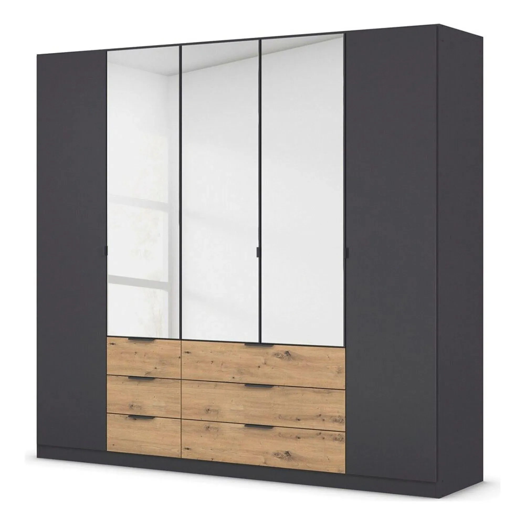 Davoa 5 Door Combi Wardrobe - Metallic Dark Grey, Artisan Oak