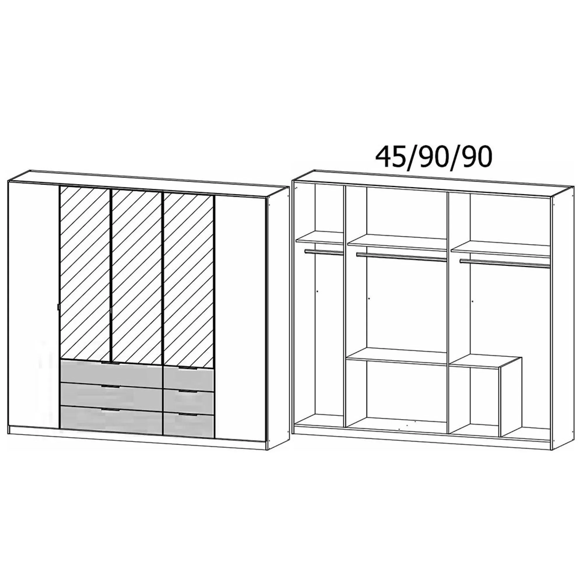 Davoa 5 Door Combi Wardrobe - Metallic Dark Grey, Artisan Oak