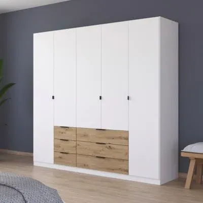 Davoa 5 Door Wardrobe - Alpine White, Artisan Oak image