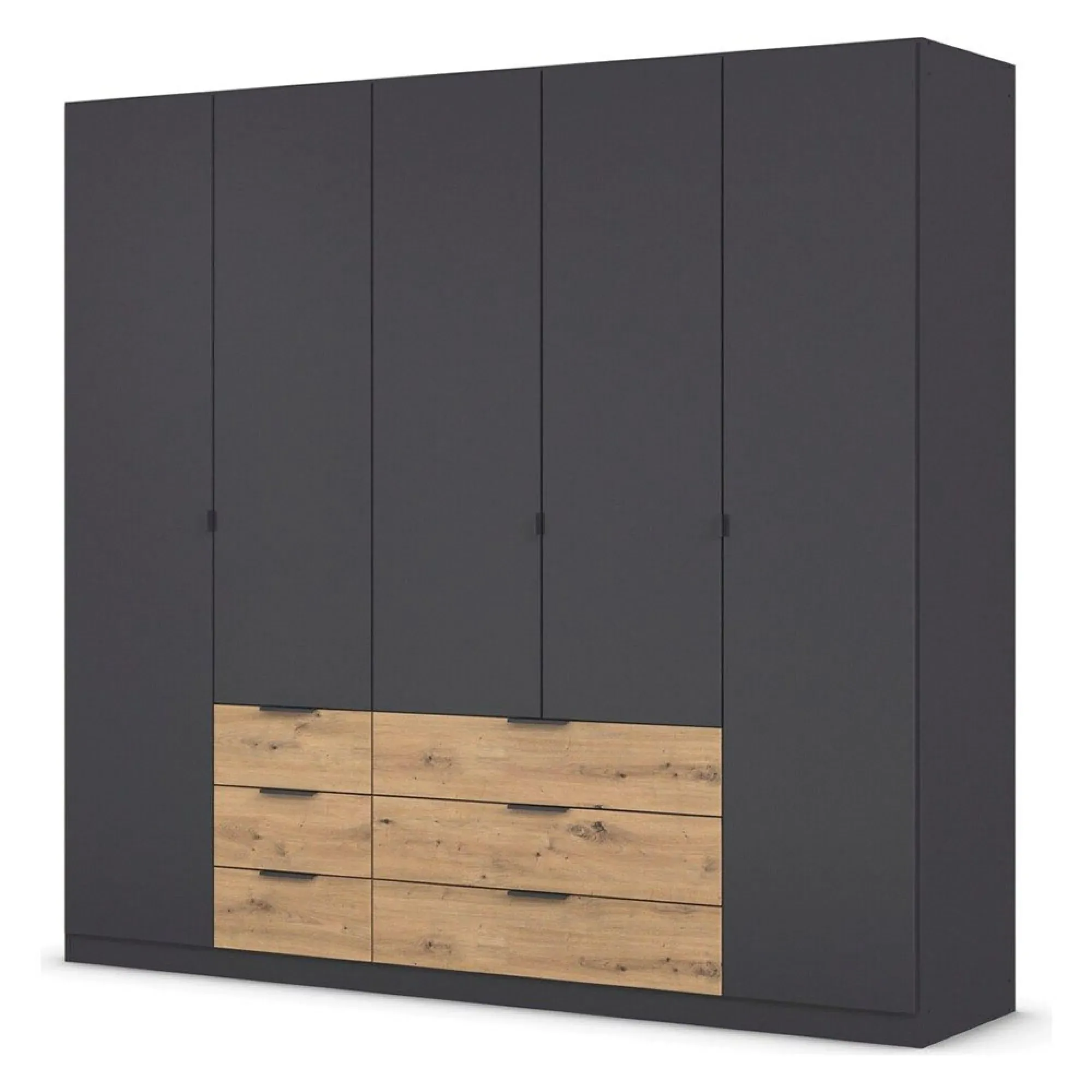 Davoa 5 Door Wardrobe - Metallic Dark Grey, Artisan Oak