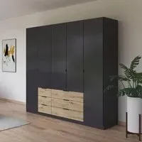 Davoa 5 Door Wardrobe - Metallic Dark Grey, Artisan Oak