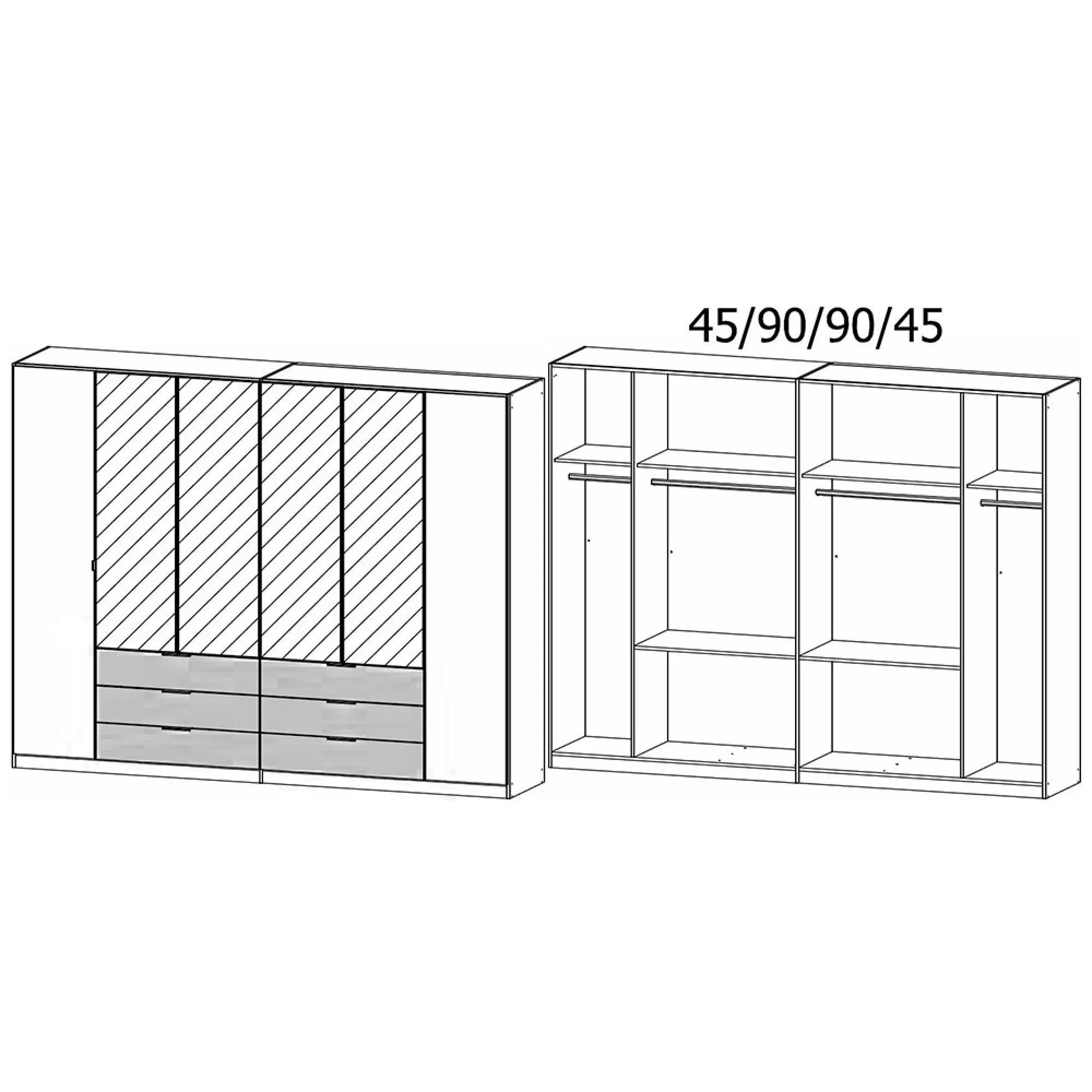 Davoa 6 Door Combi Wardrobe - Alpine White, Artisan Oak