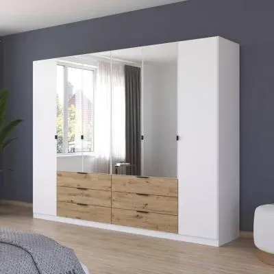 Davoa 6 Door Combi Wardrobe - Alpine White, Artisan Oak