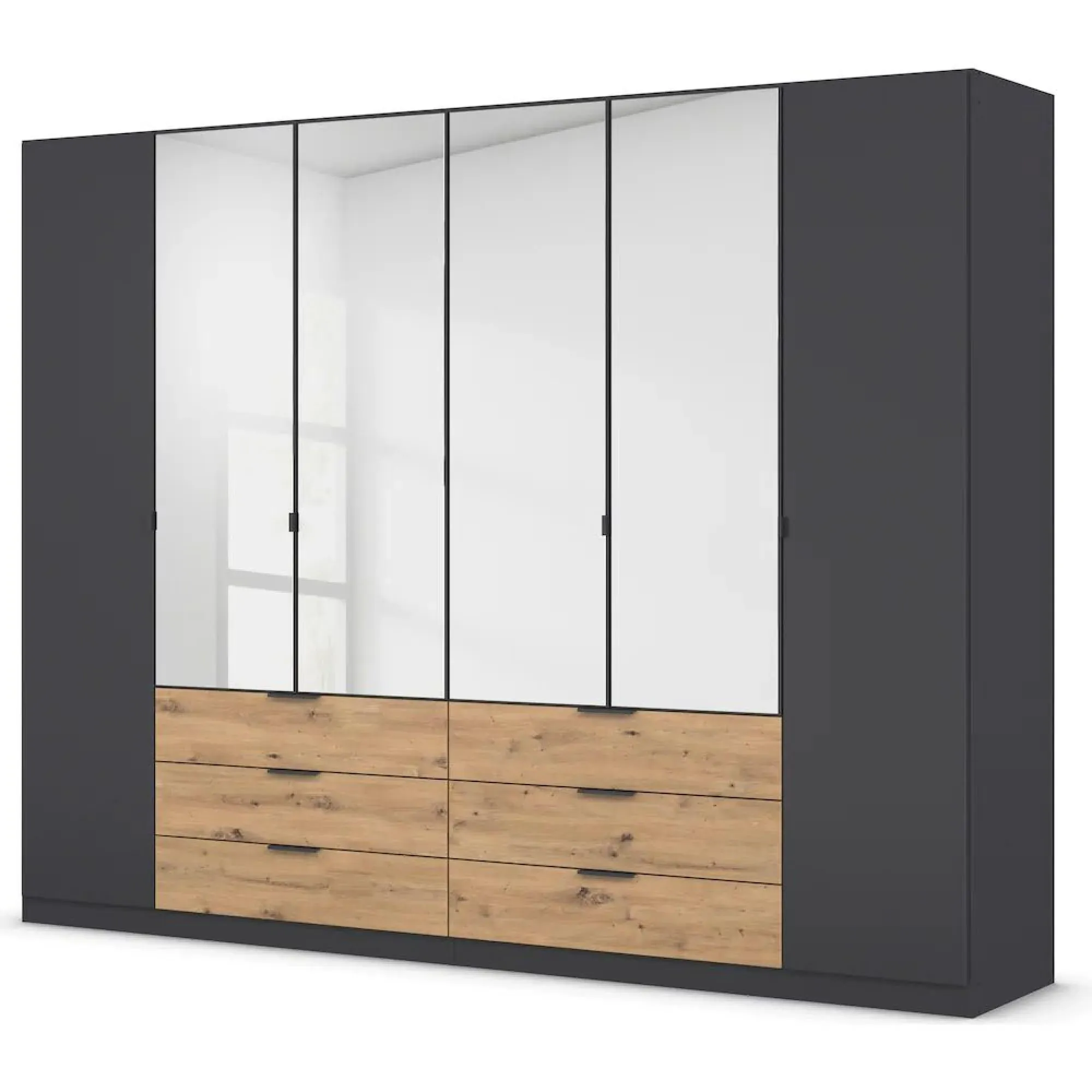 Davoa 6 Door Combi Wardrobe - Metallic Dark Grey, Artisan Oak