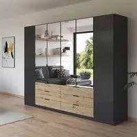 Davoa 6 Door Combi Wardrobe - Metallic Dark Grey, Artisan Oak