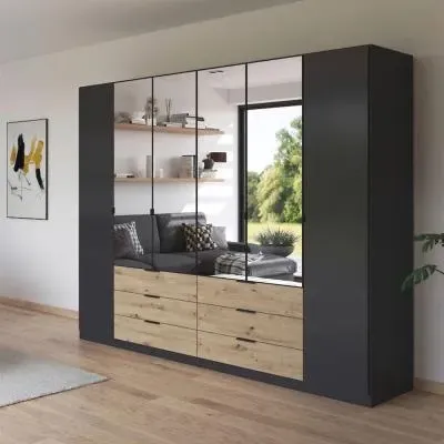 Davoa 6 Door Combi Wardrobe - Metallic Dark Grey, Artisan Oak