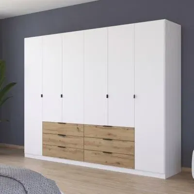 Davoa 6 Door Wardrobe - Alpine White, Artisan Oak image
