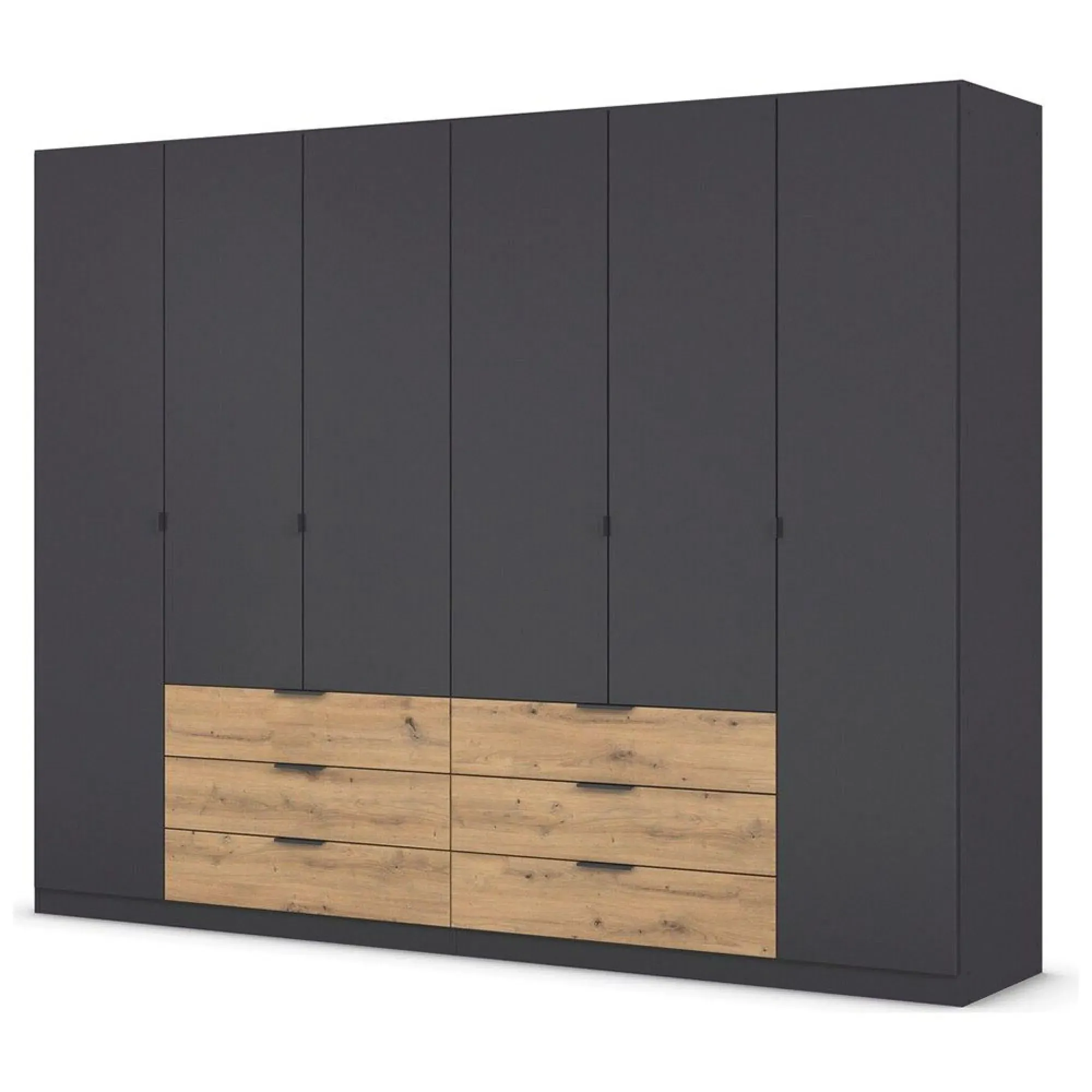 Davoa 6 Door Wardrobe - Metallic Dark Grey, Artisan Oak