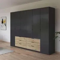 Davoa 6 Door Wardrobe - Metallic Dark Grey, Artisan Oak