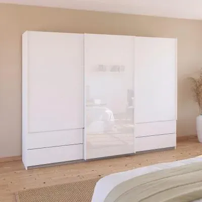 Elara 271cm 3 Door Sliding Wardrobe - Alpine White