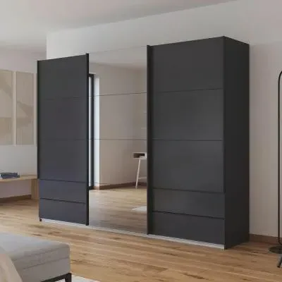 Elara 271cm 3 Door Sliding Wardrobe - Metallic Dark Grey