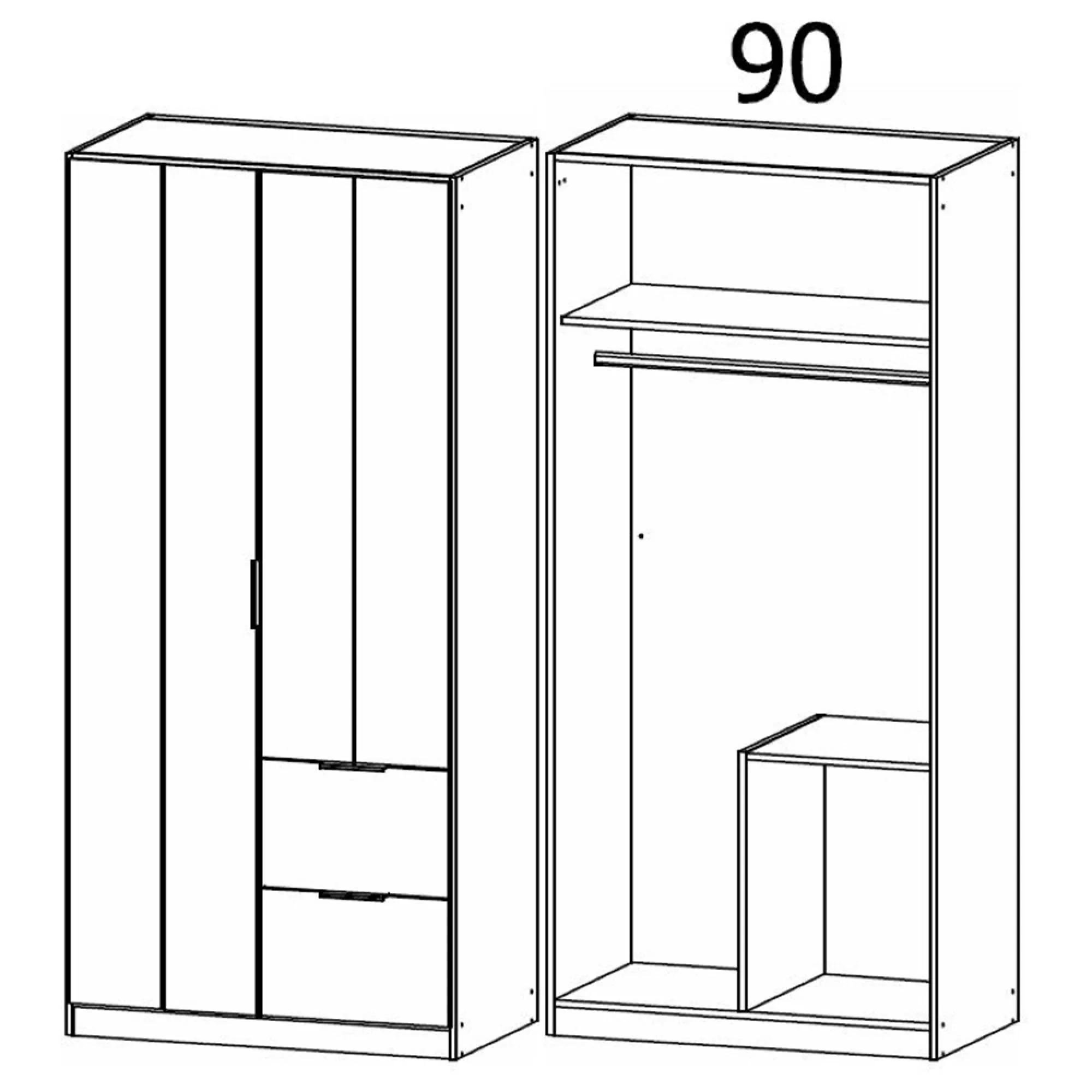 Ella 2 Door Wardrobe with Drawer - Alpine White