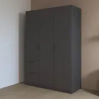 Ella 3 Door Wardrobe with Drawer - Metallic Dark Grey