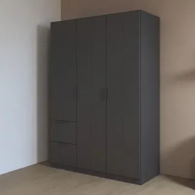 Ella 3 Door Wardrobe with Drawer - Metallic Dark Grey