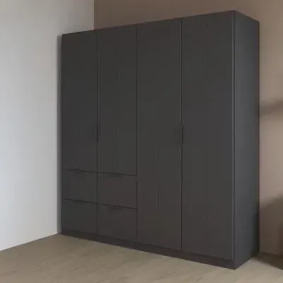 Ella 4 Door Wardrobe with Drawer - Metallic Dark Grey