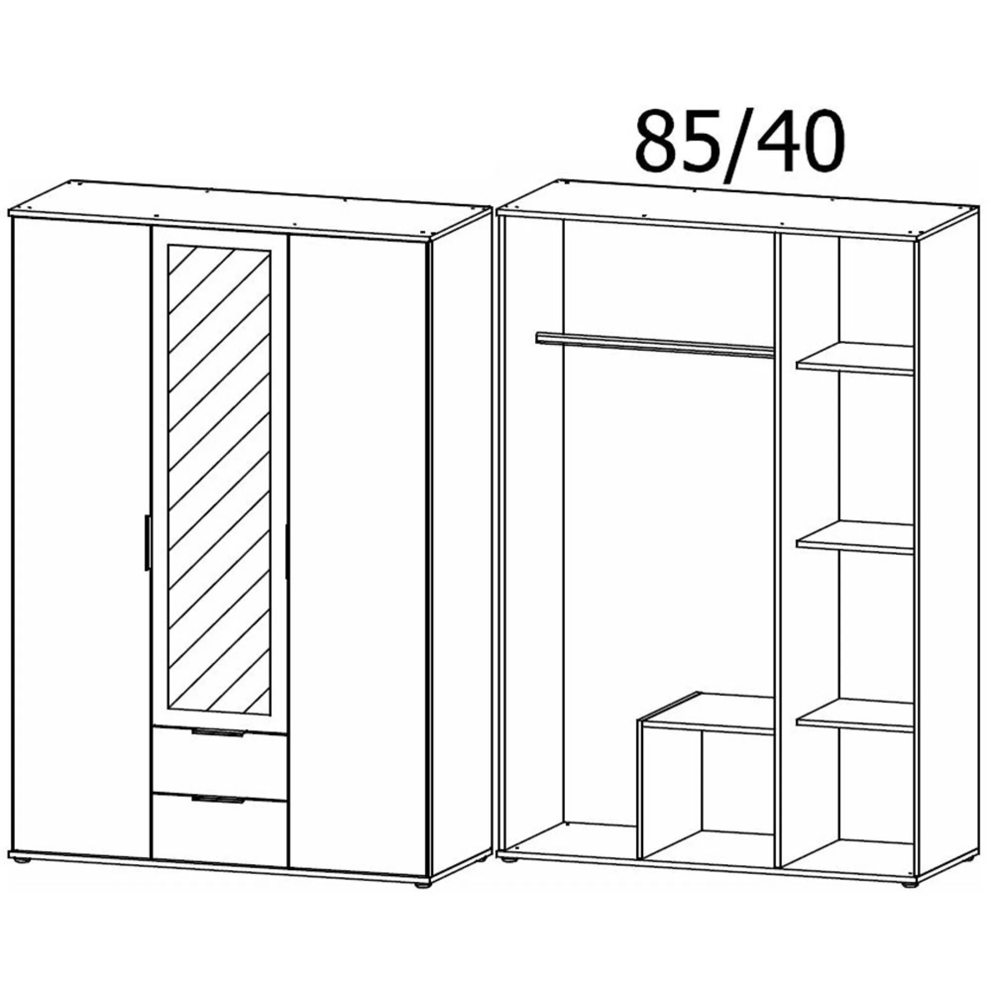 Essea 127cm 3 Door Combi Wardrobe - Alpine White