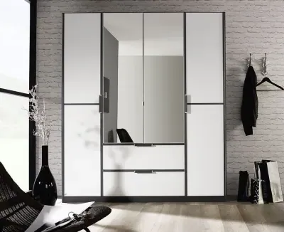 Essensa 181cm 4 Door Combi Wardrobe - White, Metallic Grey image