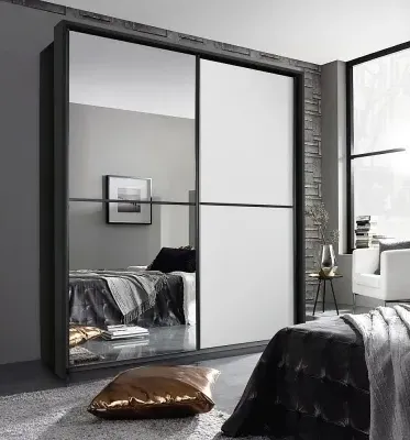 Essensa 2 Door Sliding Wardrobe with Mirror - White, Grey image