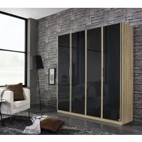 Essensa 4 Door Wardrobe - Oak, Basalt Glass