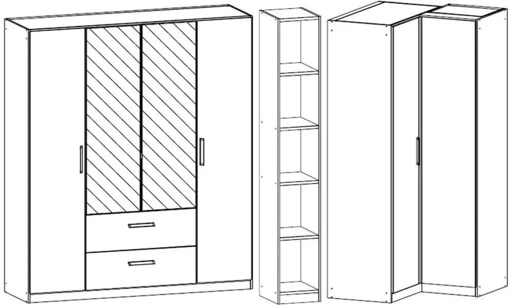 Essensa L-Shaped 6 Door Wardrobe - White, Metallic Grey