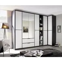 Essensa L-Shaped 6 Door Wardrobe - White, Metallic Grey