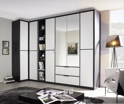 Essensa L-Shaped 6 Door Wardrobe - White, Metallic Grey image