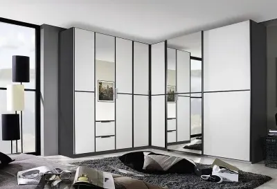 Essensa L-Shaped 7 Door Wardrobe - White, Metallic Grey