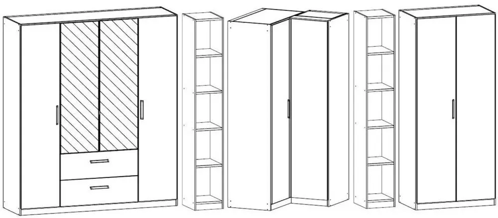 Essensa L-Shaped 8 Door Wardrobe - White, Metallic Grey