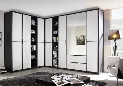 Essensa L-Shaped 8 Door Wardrobe - White, Metallic Grey