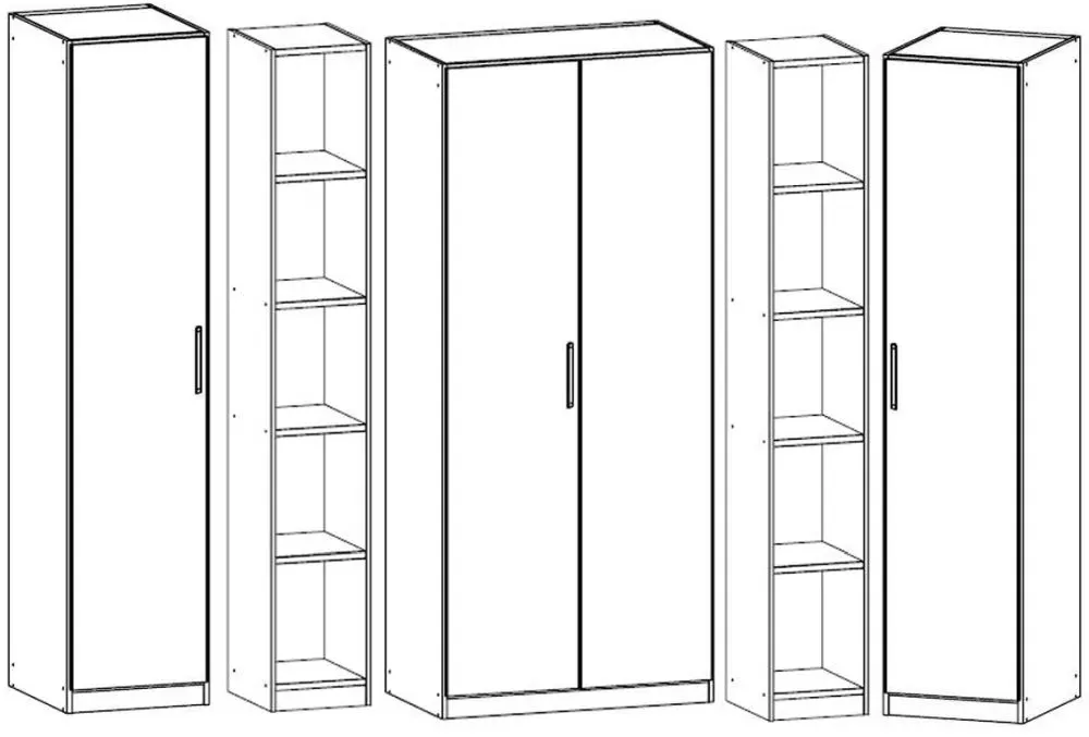 Essensa L-Shaped Wardrobe 4 Door - Basalt Glass, Oak