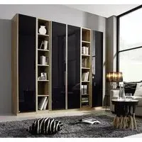 Essensa L-Shaped Wardrobe 4 Door - Basalt Glass, Oak