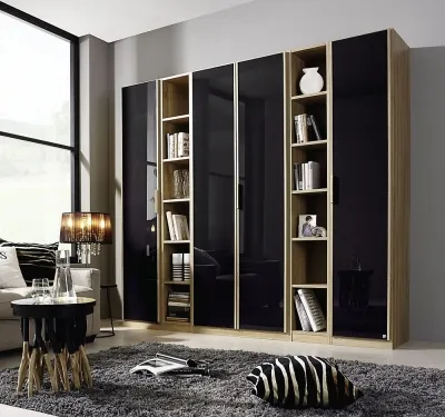 Essensa L-Shaped Wardrobe 4 Door - Basalt Glass, Oak image