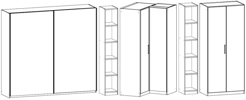 Essensa L-Shaped Wardrobe 6 Door - White, Oak