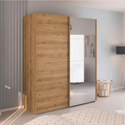 Evelyn 181cm 2 Door Sliding Wardrobe with Mirror - Wild Oak