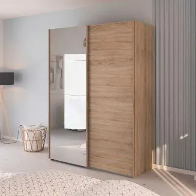 Evelyn 2 Door Sliding Wardrobe with Mirror - Sonoma Oak