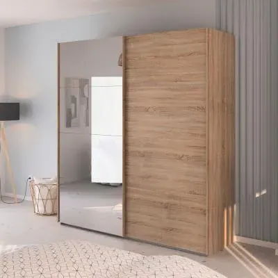 Evelyn 2 Door Sliding Wardrobe with Mirror - Sonoma Oak