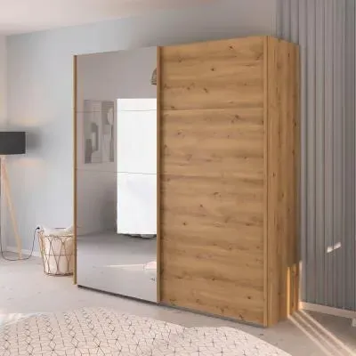Evelyn 2 Door Sliding Wardrobe with Mirror - Wild Oak
