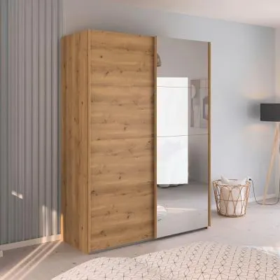 Evelyn 2 Door Sliding Wardrobe with Mirror - Wild Oak