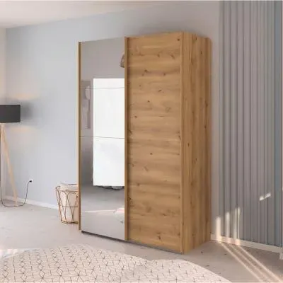 Evelyn 2 Door Sliding Wardrobe with Mirror - Wild Oak