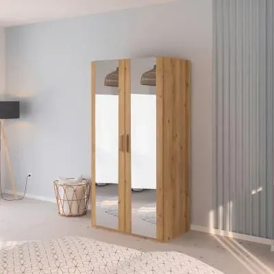 Evelyn 2 Door Wardrobe with Mirror - Wild Oak