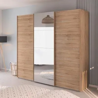 Evelyn 3 Door Sliding Wardrobe with Mirror - Sonoma Oak